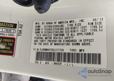 2014 Honda Cr-V Ex-L из США, поврежденный, VIN 5J6RM4H72EL017726